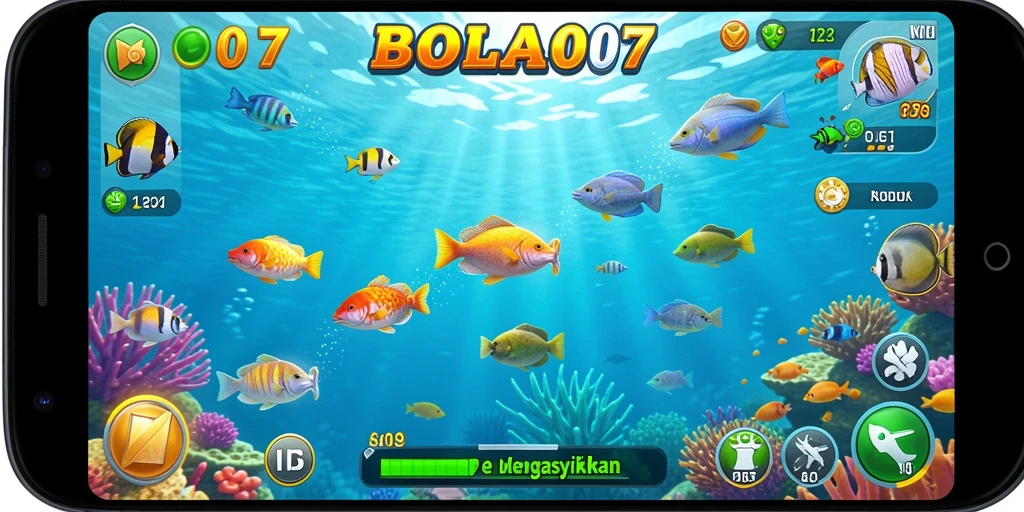 Tampilan gameplay BOLA07 dengan aksi Tembak Ikan yang seru.