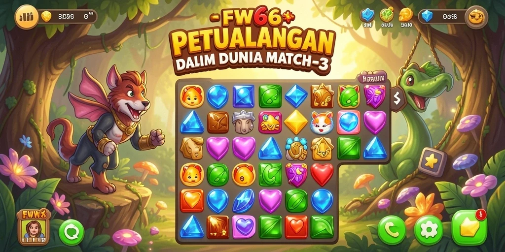Tampilan permainan FW66 yang penuh warna dan menarik dalam mode Match-3.