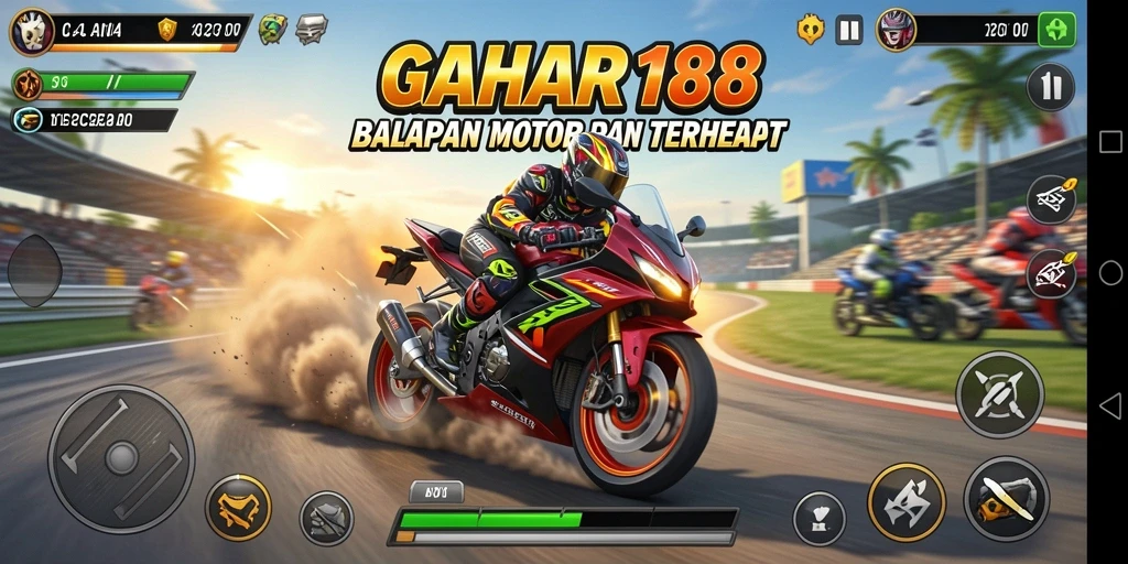 Screenshot GAHAR188 menampilkan balapan motor yang seru dan mendebarkan.