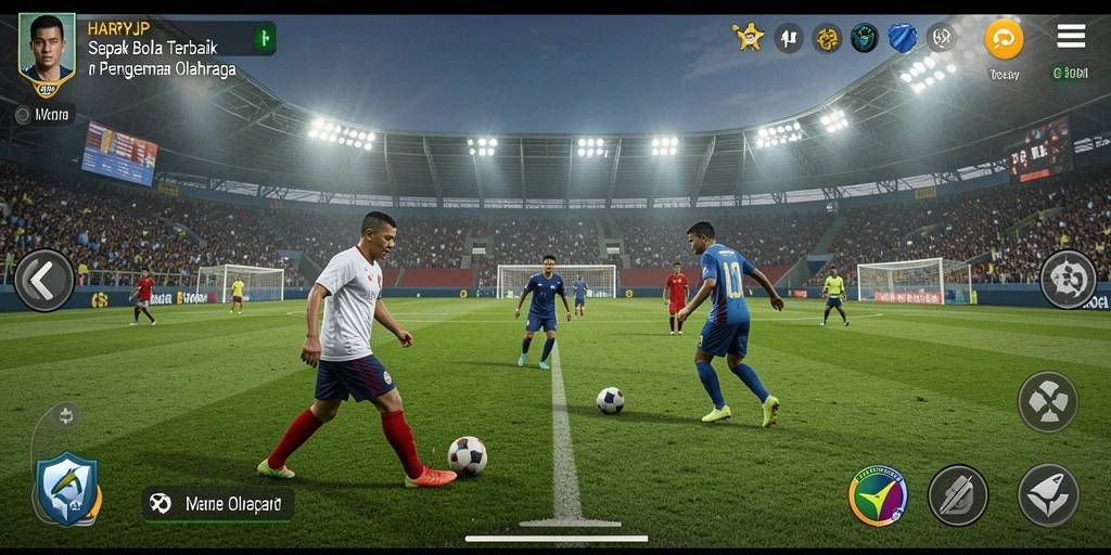 Tampilan gameplay HARAPJP yang mendebarkan dan penuh aksi sepak bola.