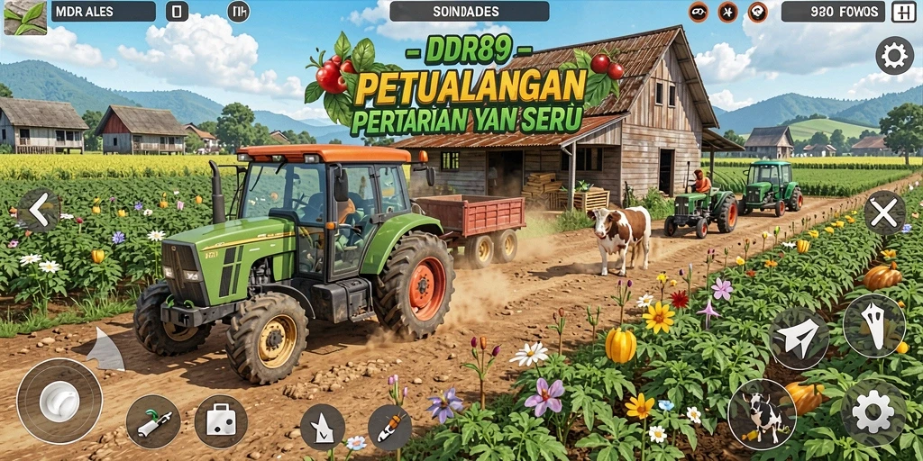 Screenshot gameplay <strong>IDR89</strong> menampilkan ladang yang subur dengan tanaman yang siap dipanen.