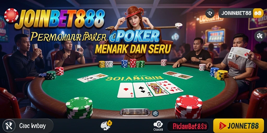 Screenshot utama JOINBET88 menampilkan aksi seru dalam permainan poker.