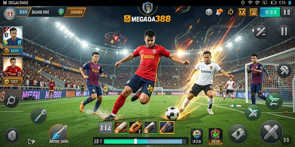 Tampilan gameplay menarik dari MEGA388 dengan aksi sepak bola intens.