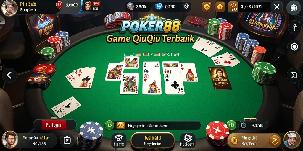 Screenshot gameplay POKER88 yang menampilkan aksi QiuQiu seru.