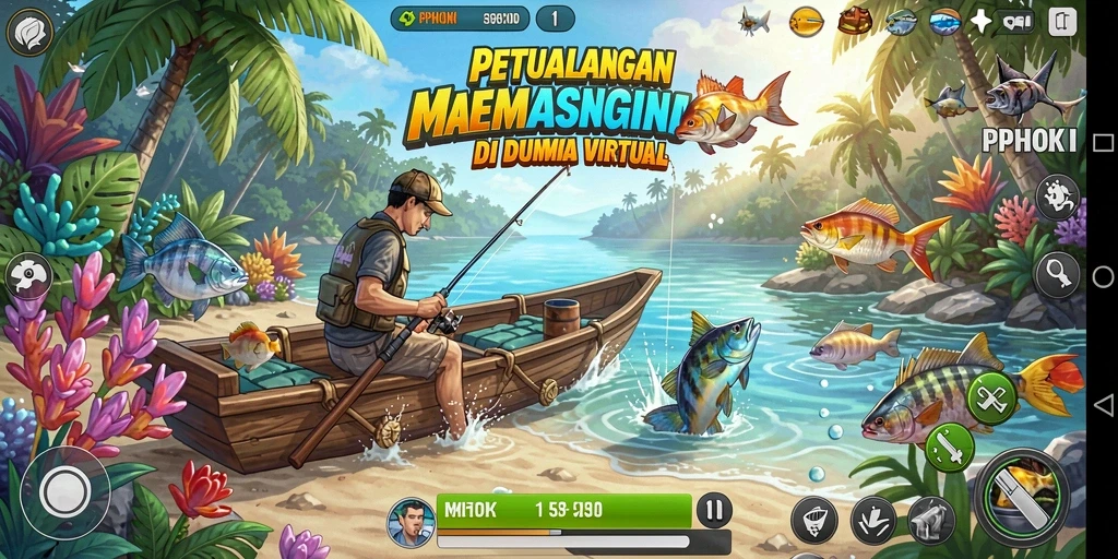 Screenshot PPHOKI menampilkan gameplay memancing yang seru dan realistis.