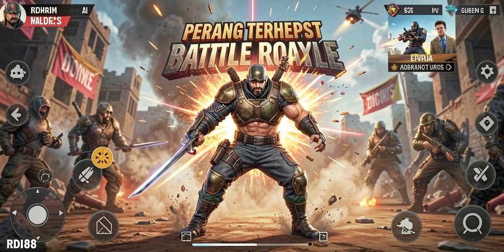 Tangkapan layar gameplay RDI88 menampilkan pertarungan sengit di arena Battle Royale.