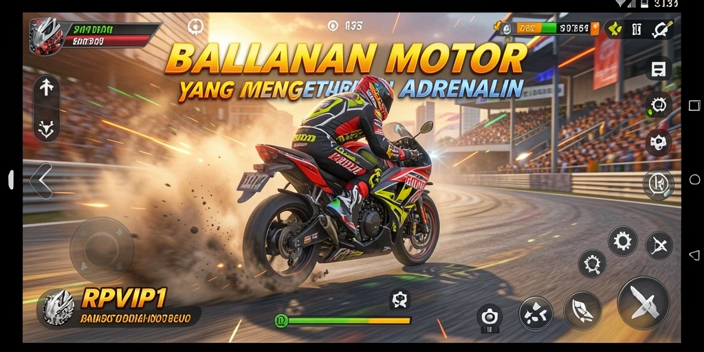 Tampilan gameplay RPVIP1 dengan balapan motor yang mendebarkan.