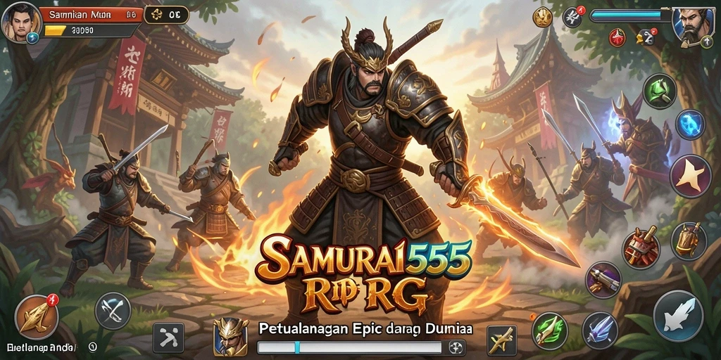 Screenshot gameplay SAMURAI555 menampilkan aksi seru dan pertarungan mendebarkan di dunia RPG.