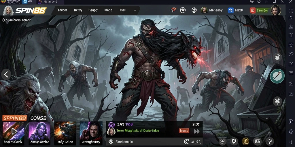 Screenshot gameplay <strong>SPIN88</strong> menampilkan suasana mencekam yang dihadapi pemain.