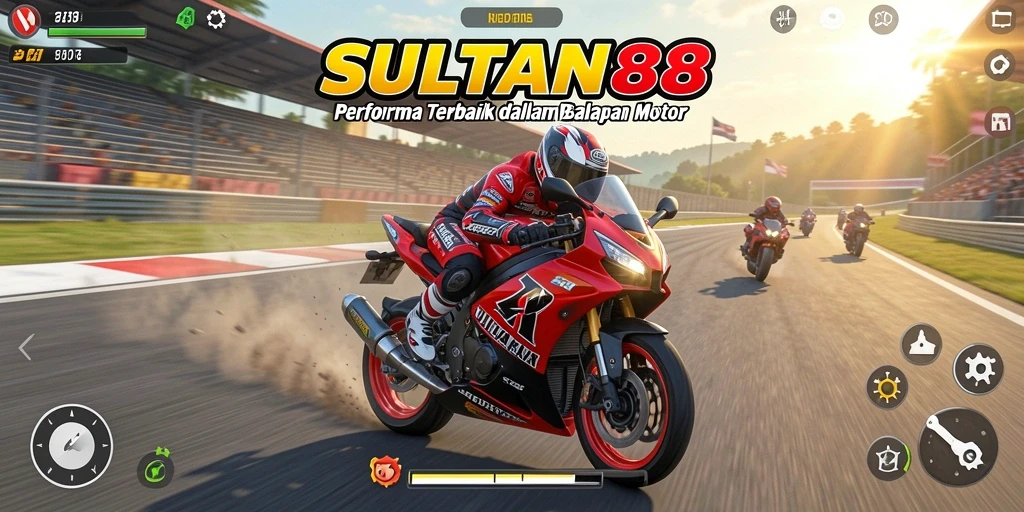 Screenshot utama SULTAN88 menampilkan aksi balapan motor yang mendebarkan.