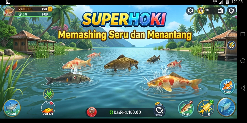 Tampilan gameplay SUPERHOKI dengan suasana memancing yang mendebarkan.