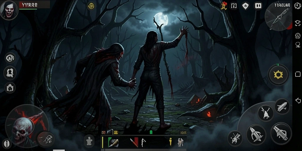 Screenshot gameplay YYRR menampilkan suasana horor yang intens.
